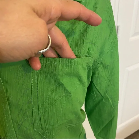90’s Karen Scott Button Blouse Top PM Green Button Down Shirt Top 3/4 Sl… - Picture 6 of 11